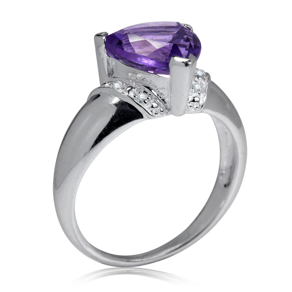 3.08ct. Natural Trillion Shape African Amethyst and White Topaz 925 Sterling Silver Cocktail Ring - Silvershake-store
