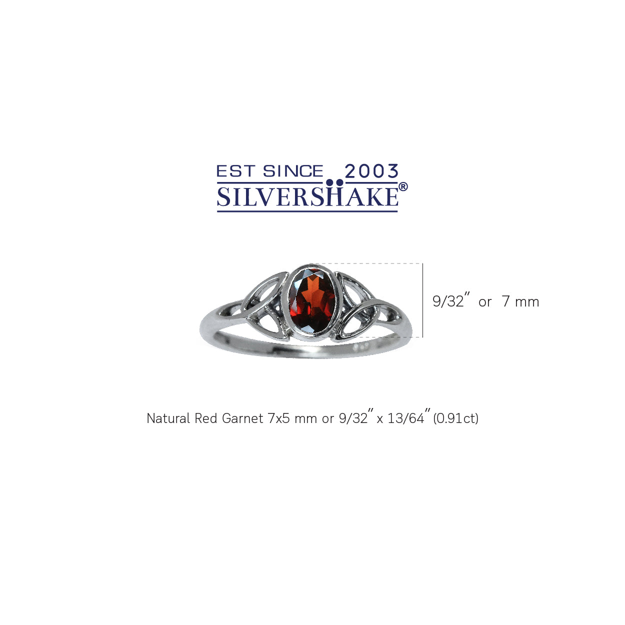Natural Garnet White Gold Plated 925 Sterling Silver Triquetra Celtic Knot Ring - Silvershake-store