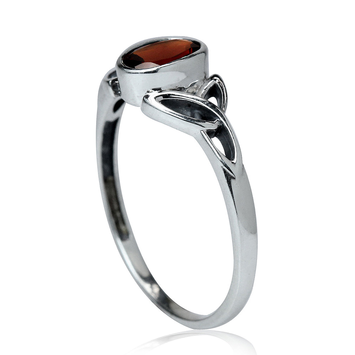 Natural Garnet White Gold Plated 925 Sterling Silver Triquetra Celtic Knot Ring - Silvershake-store