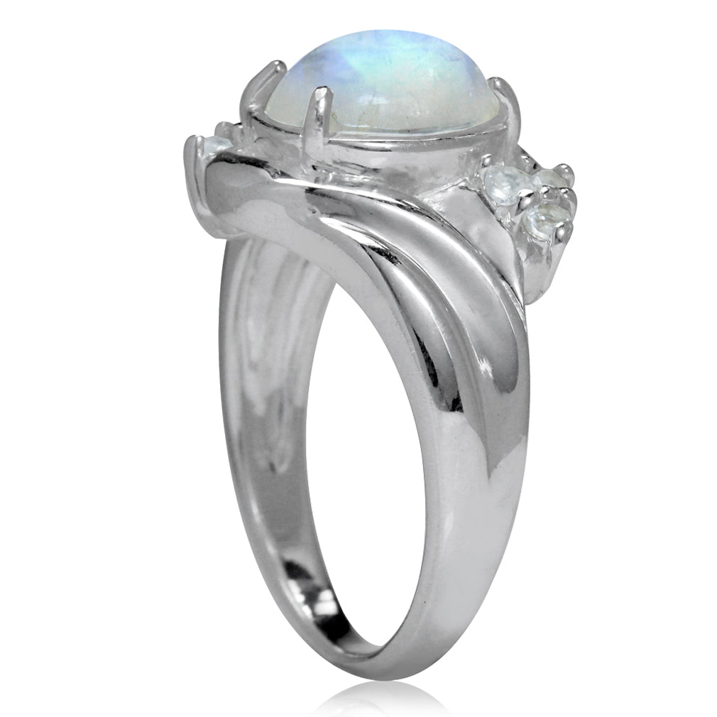 Natural Moonstone and White Topaz 925 Sterling Silver Glamorous Ring - Silvershake-store