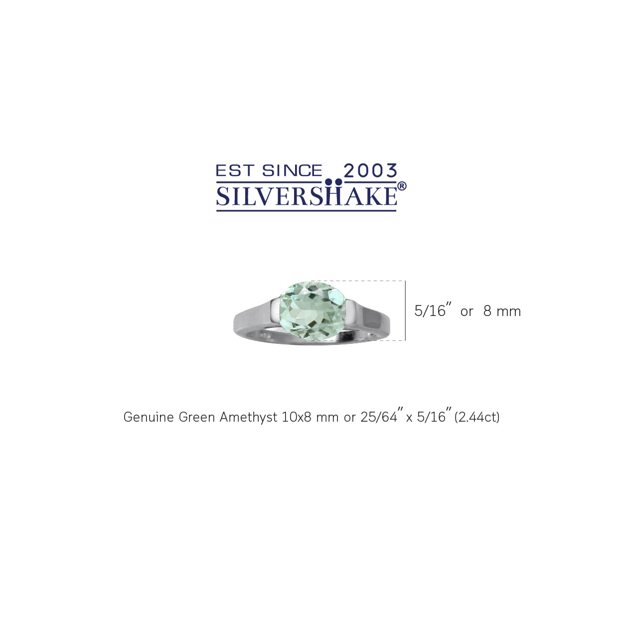 2.44ct. 10X8mm Natural Oval Shape Green Amethyst White Gold Plated 925 Sterling Silver East-West Solitaire Ring - Silvershake-store