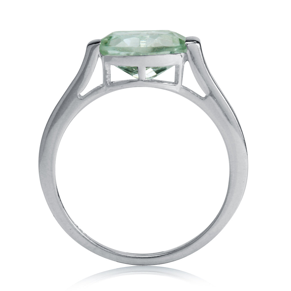 2.44ct. 10X8mm Natural Oval Shape Green Amethyst White Gold Plated 925 Sterling Silver East-West Solitaire Ring - Silvershake-store