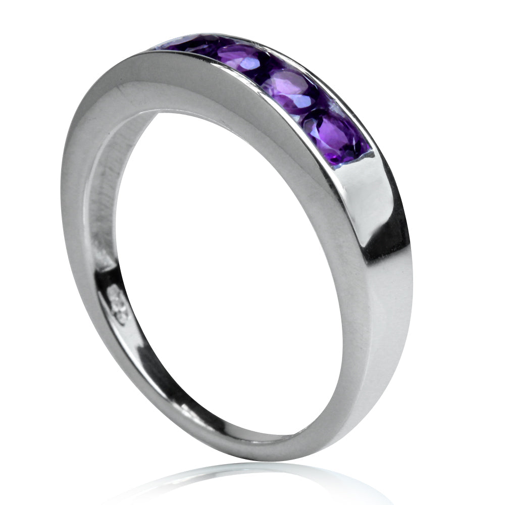 Natural African Amethyst 925 Sterling Silver Journey Stack Stackable Ring - Silvershake-store