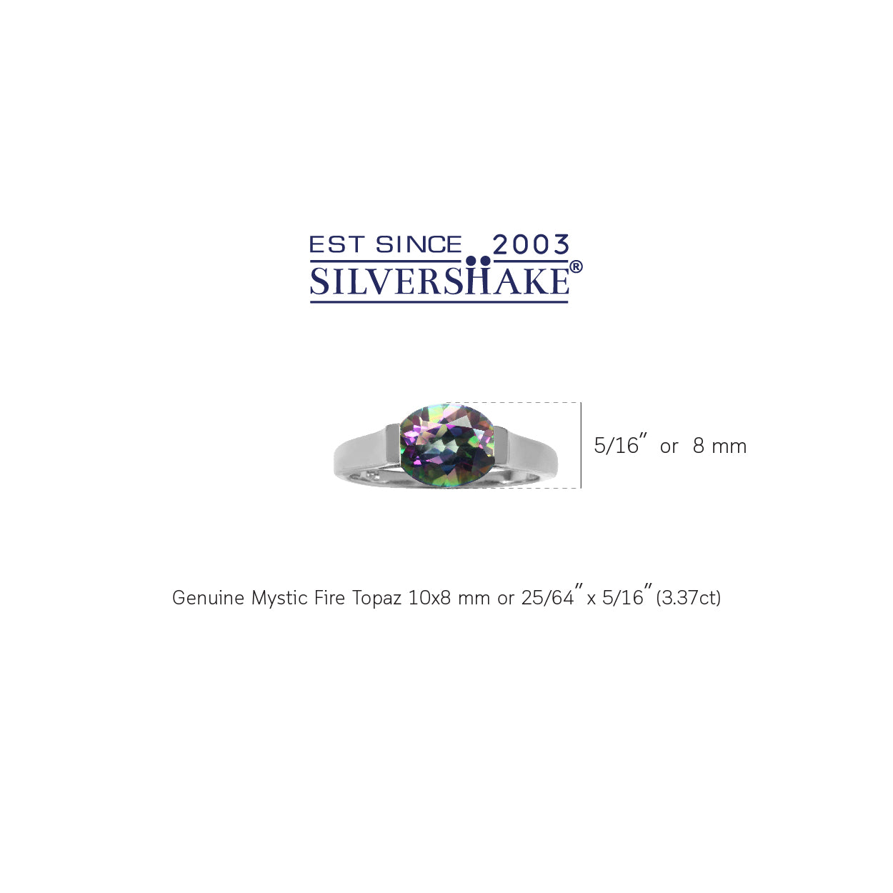 3.37ct. 10X8mm Oval Shape Mystic Fire Topaz White Gold Plated 925 Sterling Silver East-West Solitaire Ring - Silvershake-store