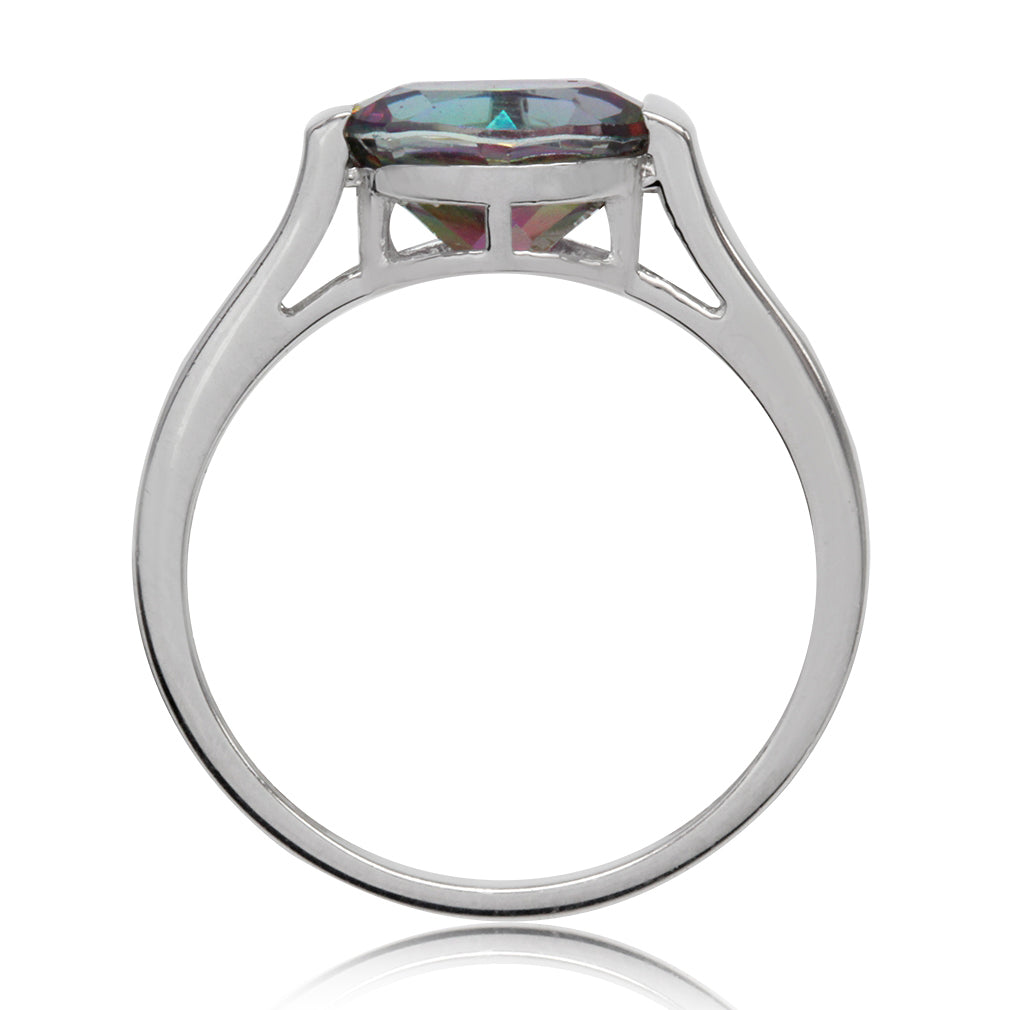 3.37ct. 10X8mm Oval Shape Mystic Fire Topaz White Gold Plated 925 Sterling Silver East-West Solitaire Ring - Silvershake-store