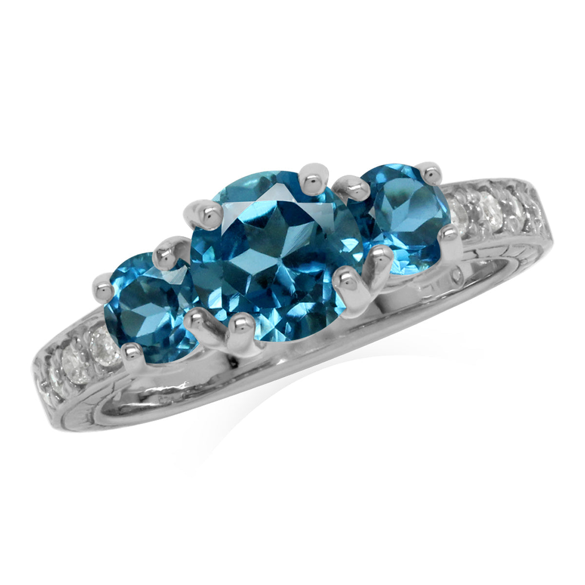 1.56ct. 3 Stone Genuine London Blue and White Topaz 925 Sterling Silver Ring - Silvershake-store