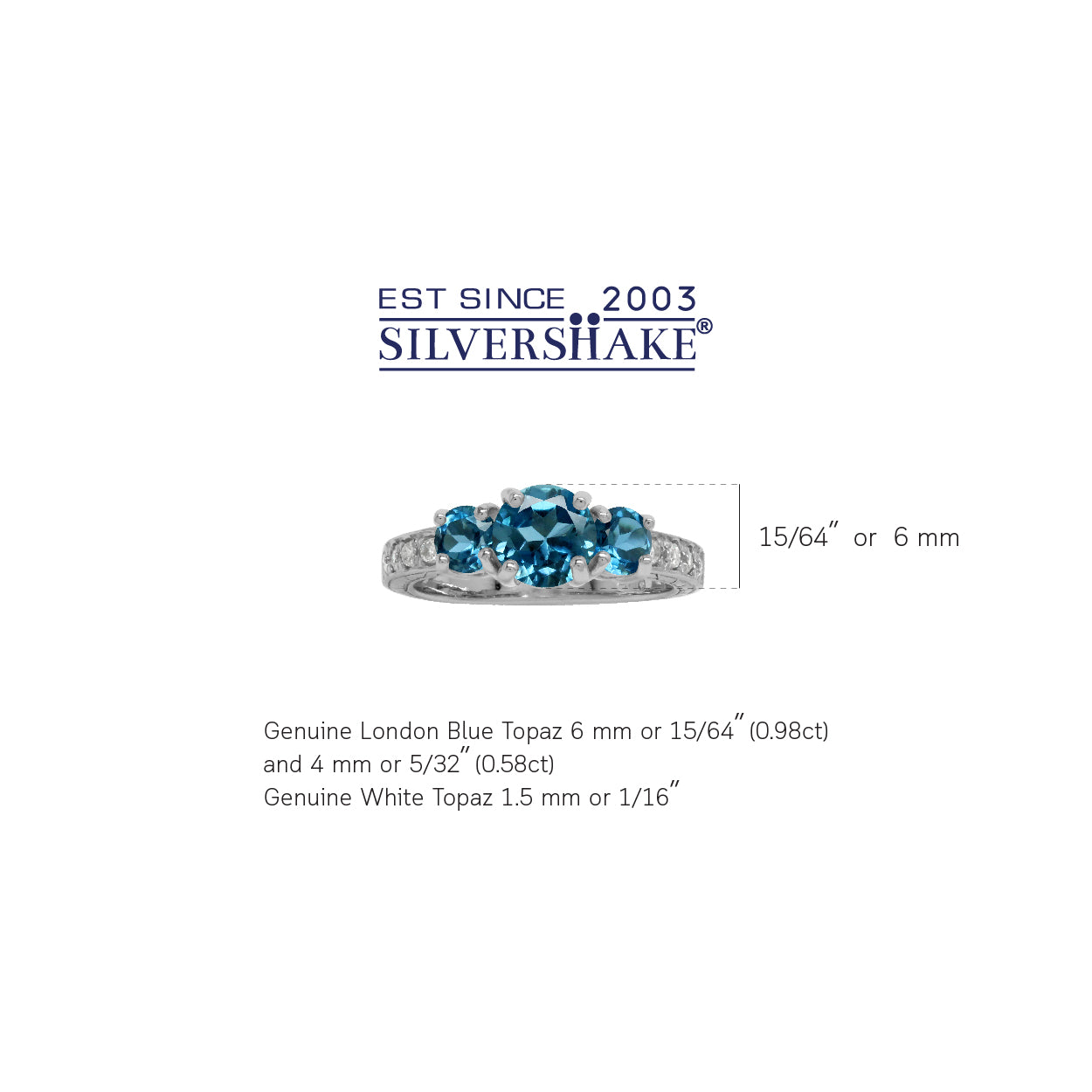 1.56ct. 3 Stone Genuine London Blue and White Topaz 925 Sterling Silver Ring - Silvershake-store