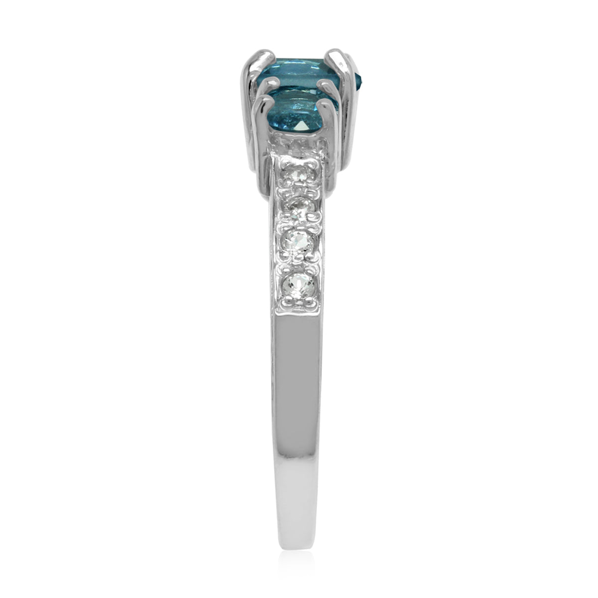 1.56ct. 3 Stone Genuine London Blue and White Topaz 925 Sterling Silver Ring - Silvershake-store