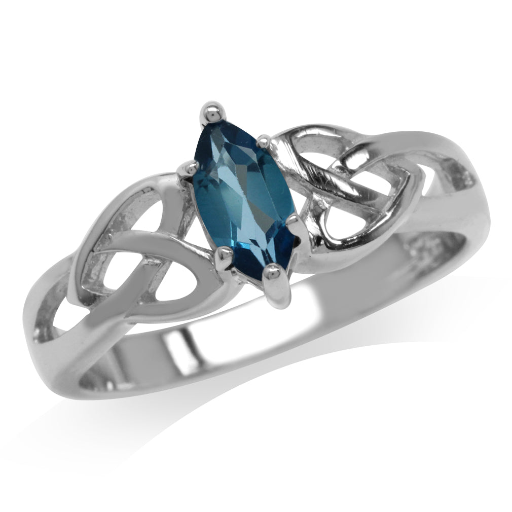 Genuine London Blue Topaz 925 Sterling Silver Celtic Knot Heart Ring - Silvershake-store
