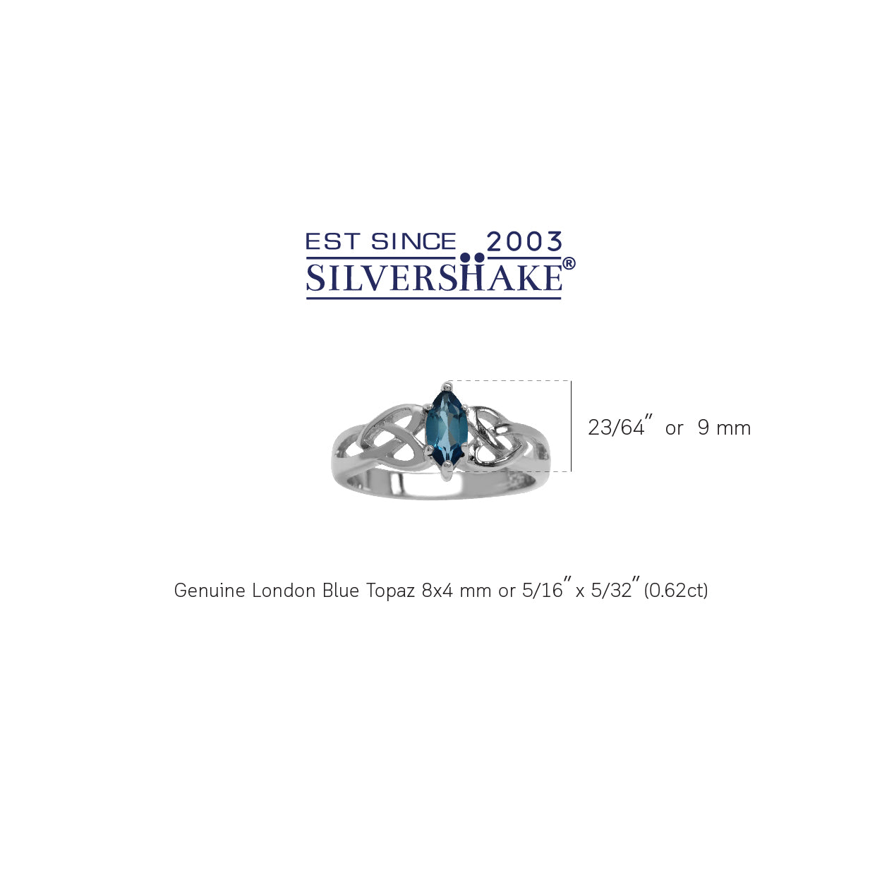 Genuine London Blue Topaz 925 Sterling Silver Celtic Knot Heart Ring - Silvershake-store