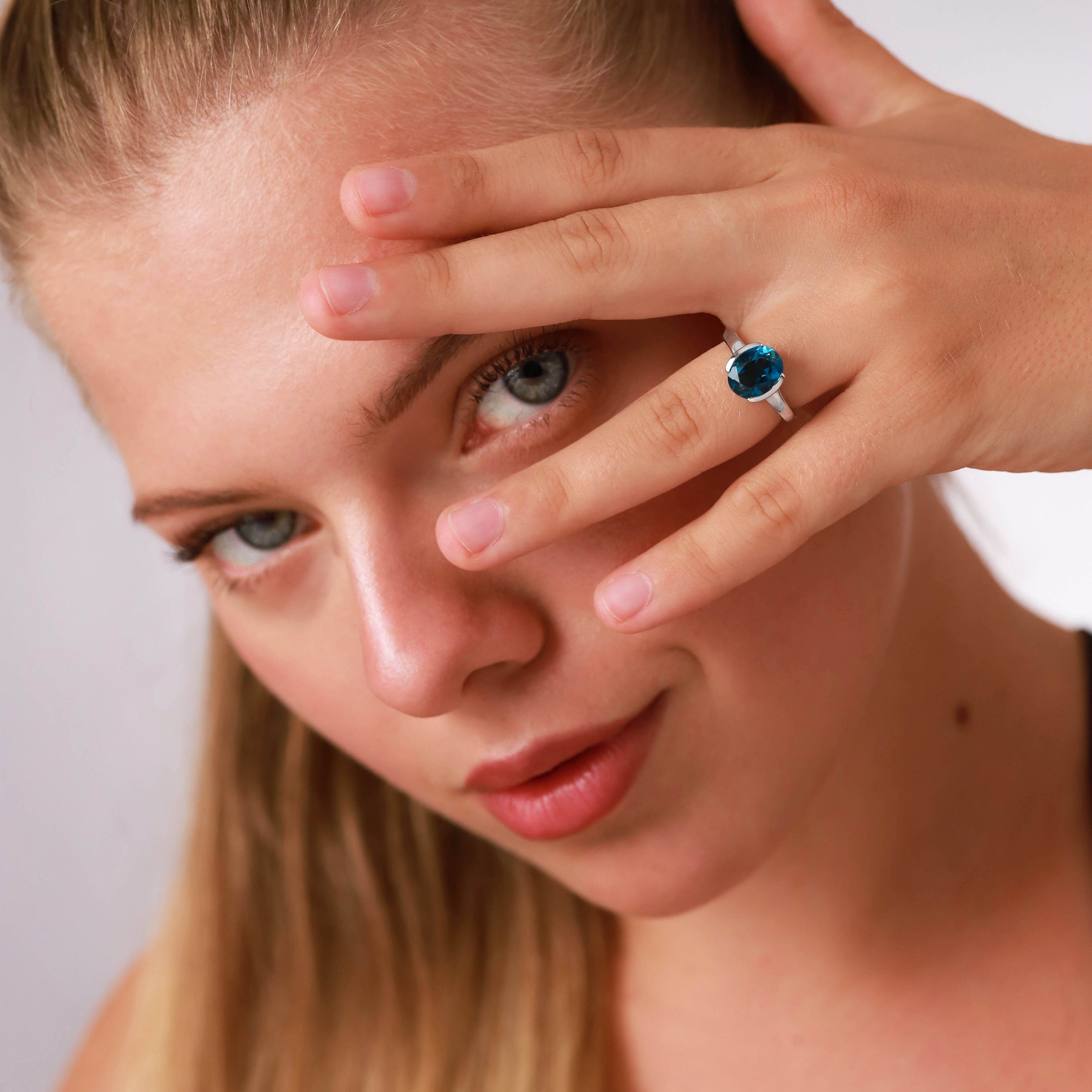 3.08ct. 10X8mm Genuine Oval Shape London Blue Topaz 925 Sterling Silver Solitaire Ring - Silvershake-store