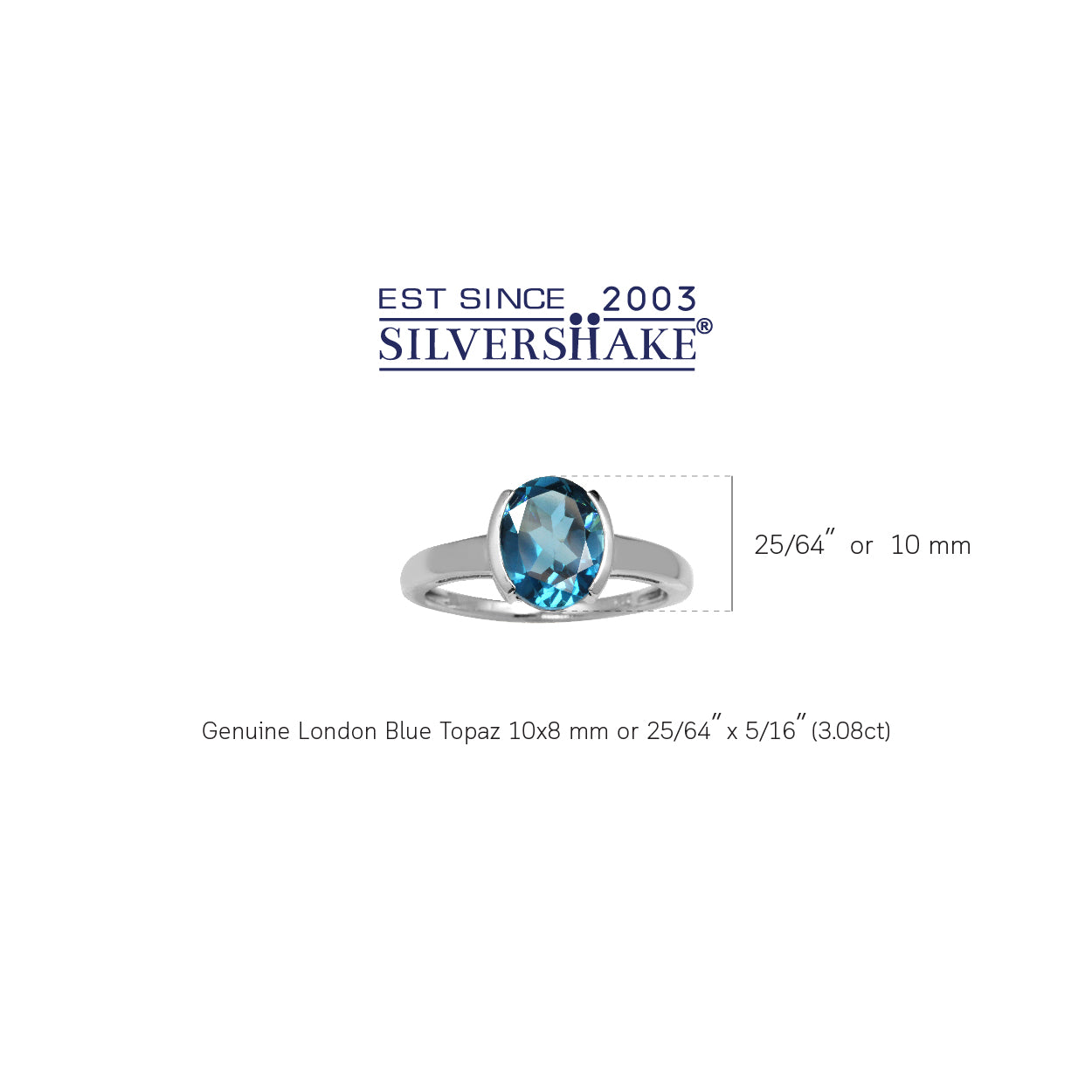 3.08ct. 10X8mm Genuine Oval Shape London Blue Topaz 925 Sterling Silver Solitaire Ring - Silvershake-store