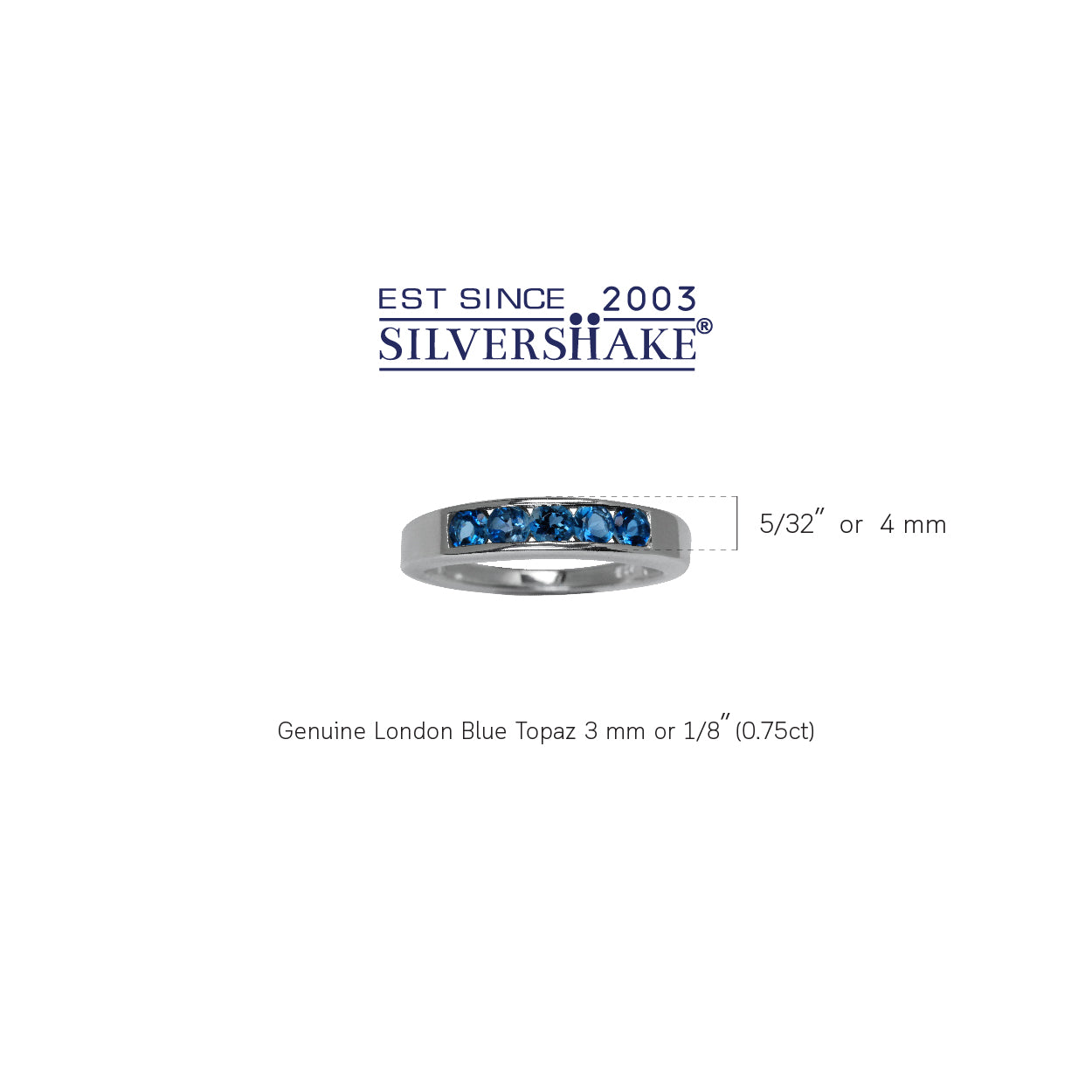 5 Stone 3mm Round Genuine London Blue Topaz 925 Sterling Silver Band Ring - Silvershake-store