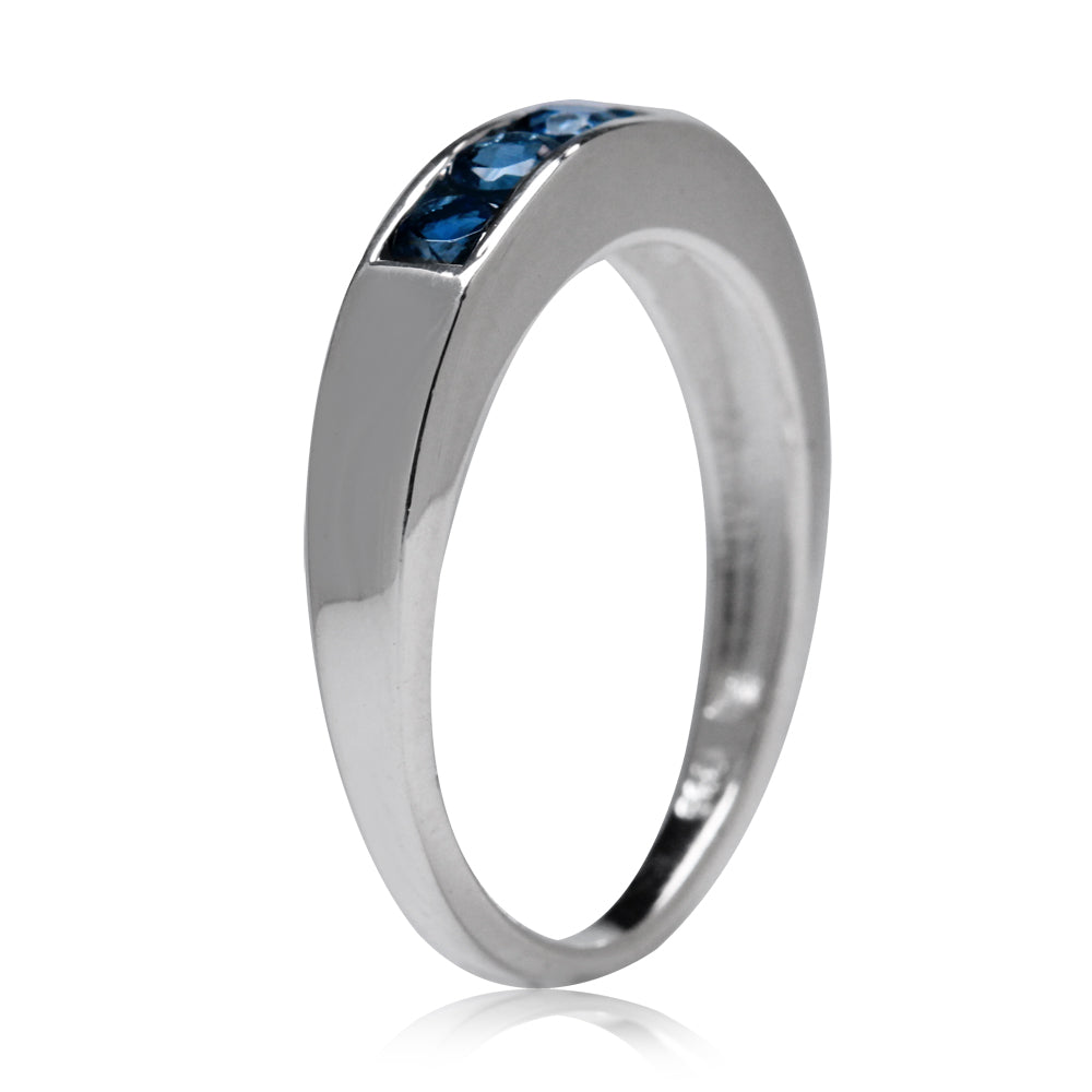 5 Stone 3mm Round Genuine London Blue Topaz 925 Sterling Silver Band Ring - Silvershake-store