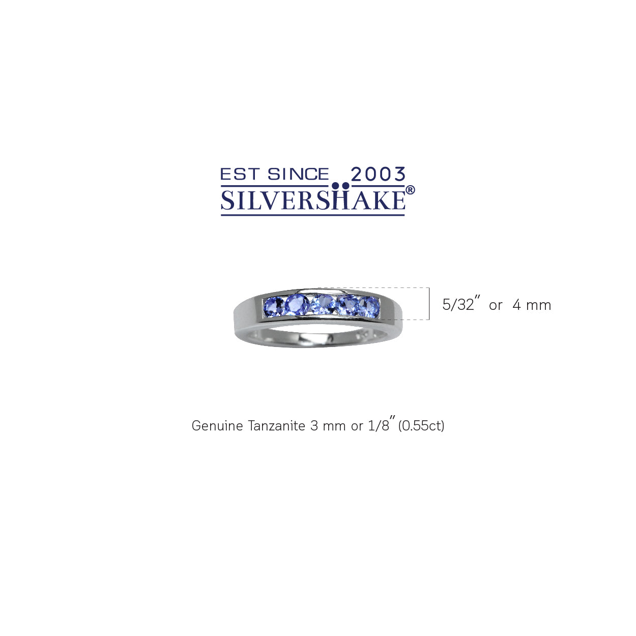 5 Stone 3mm Genuine Round Shape Tanzanite 925 Sterling Silver Band Ring - Silvershake-store
