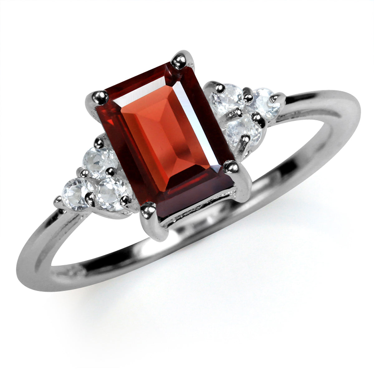2ct. 8x6MM Natural Octagon Shape Garnet & White Topaz 925 Sterling Silver Engagement Ring silvershake