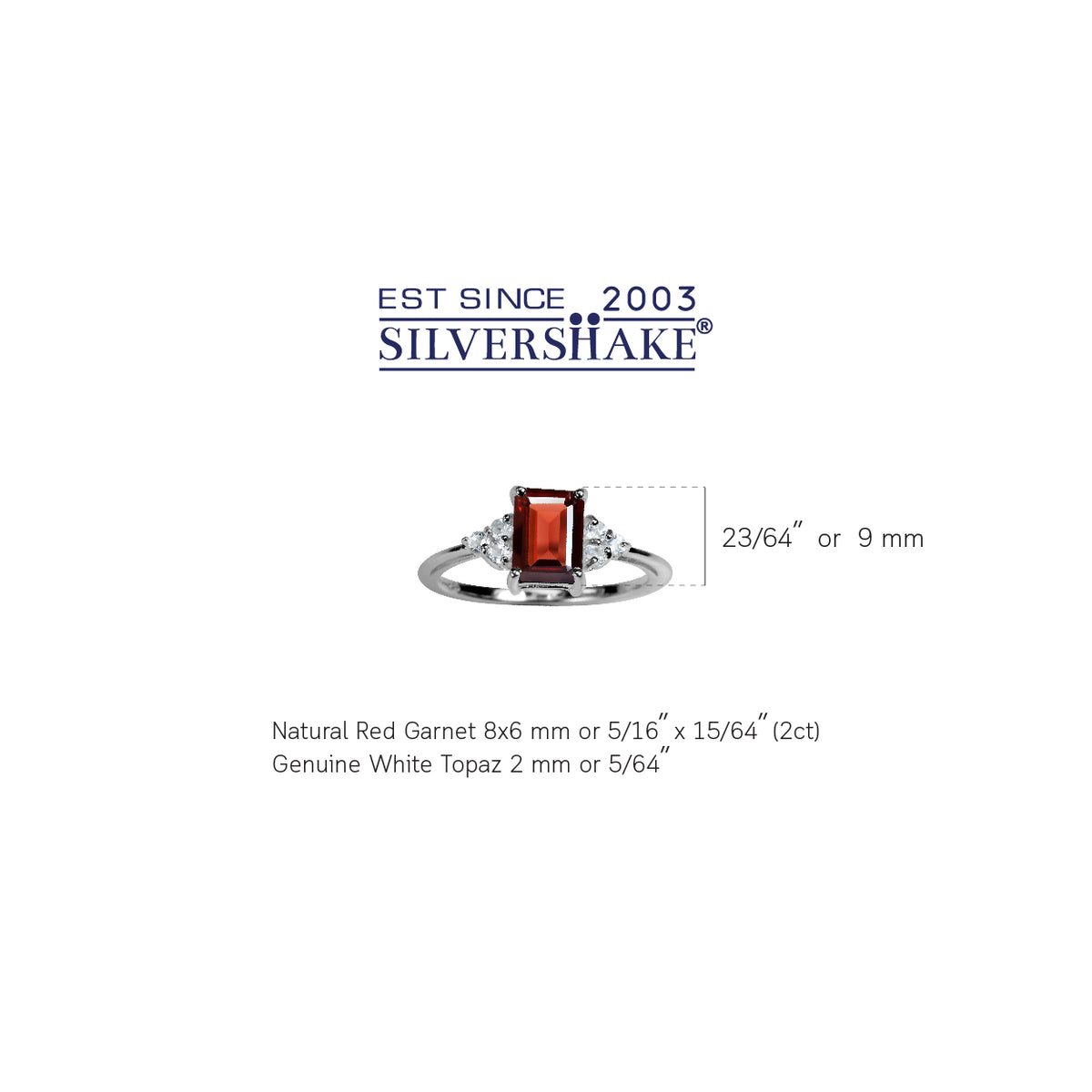 2ct. 8x6MM Natural Octagon Shape Garnet & White Topaz 925 Sterling Silver Engagement Ring silvershake