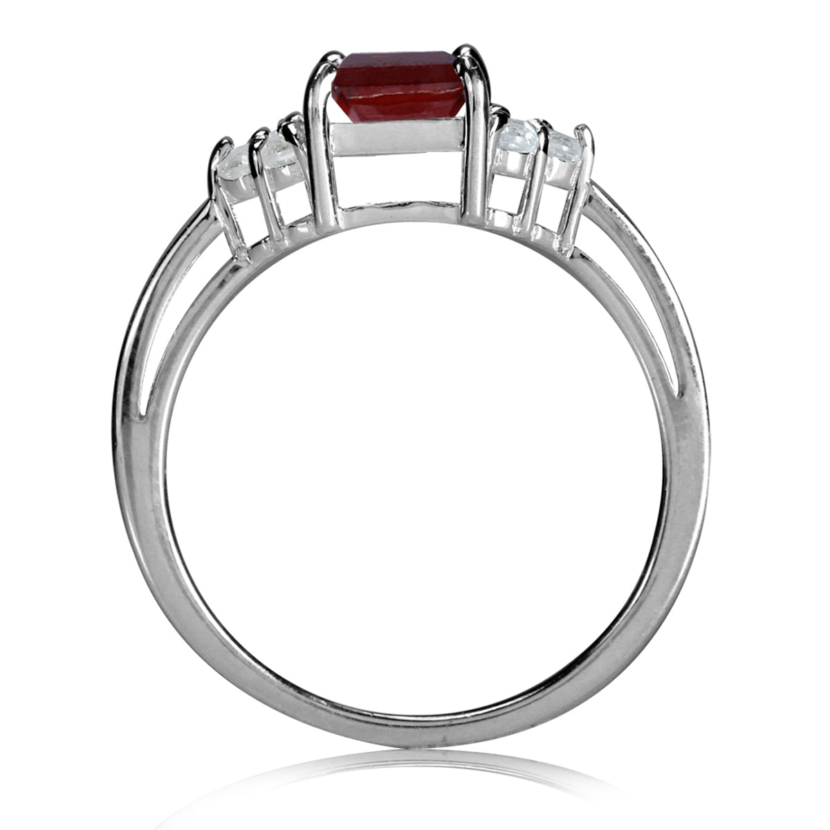 2ct. 8x6MM Natural Octagon Shape Garnet & White Topaz 925 Sterling Silver Engagement Ring silvershake
