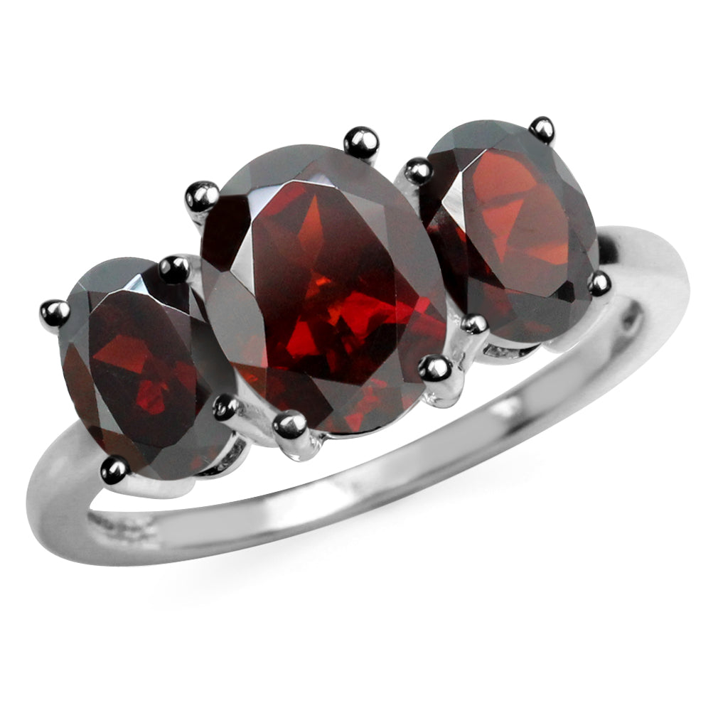3.87ct. 3 Stone Natural Garnet White Gold Plated 925 Sterling Silver Ring - Silvershake-store
