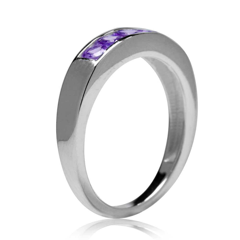 5 Stone 3mm Natural Round Shape Amethyst 925 Sterling Silver Band Ring - Silvershake-store
