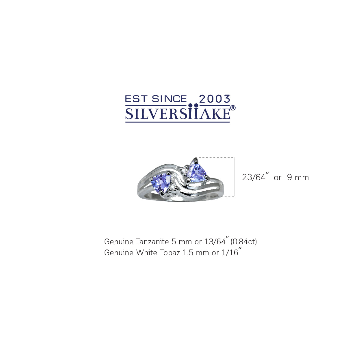 Genuine Tanzanite and White Topaz 925 Sterling Silver 3 Lines Ring - Silvershake-store