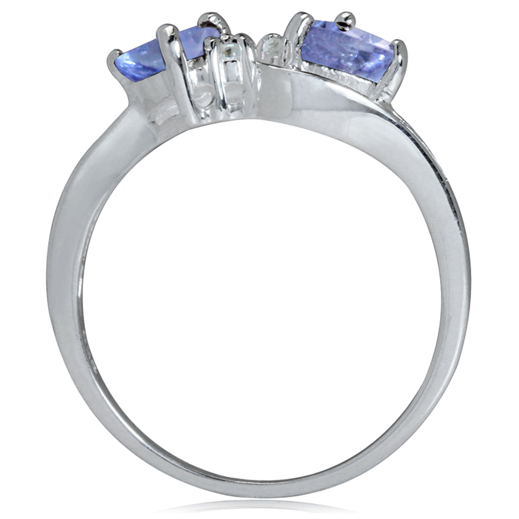 Genuine Tanzanite and White Topaz 925 Sterling Silver 3 Lines Ring - Silvershake-store