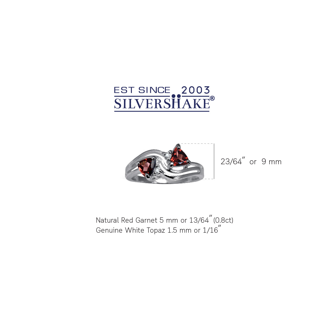 Natural Garnet and White Topaz 925 Sterling Silver 3 Lines Ring - Silvershake-store