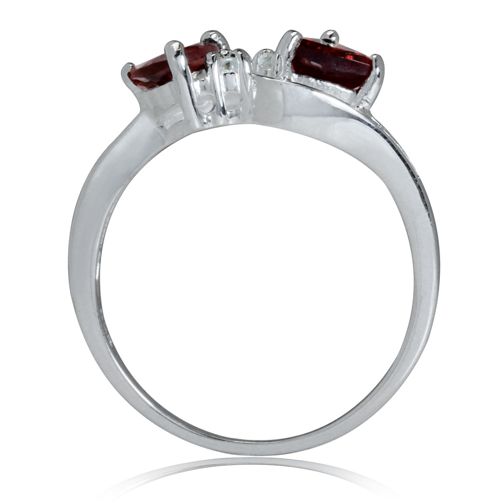 Natural Garnet and White Topaz 925 Sterling Silver 3 Lines Ring - Silvershake-store