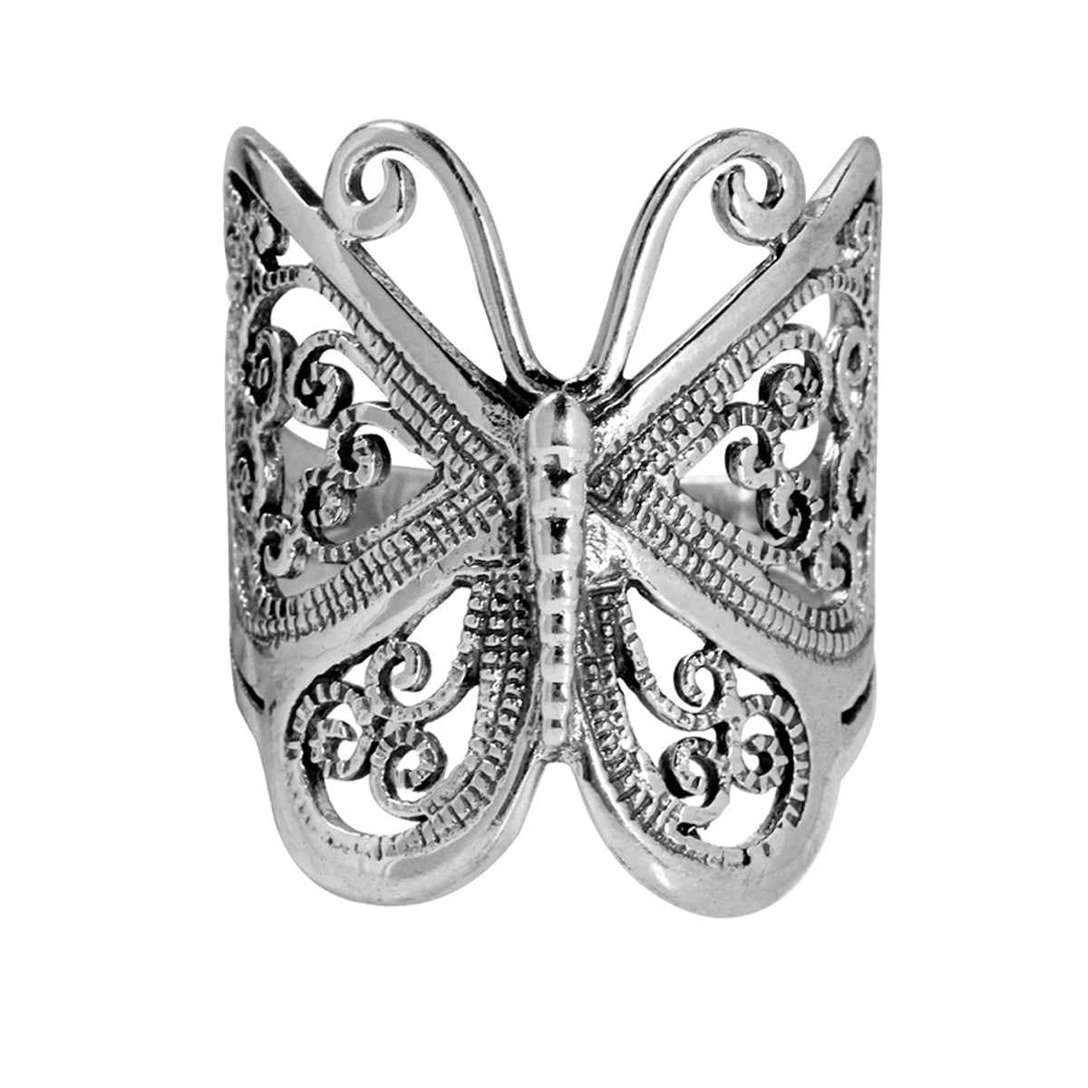 925 Sterling Silver Butterfly Filigree Ring