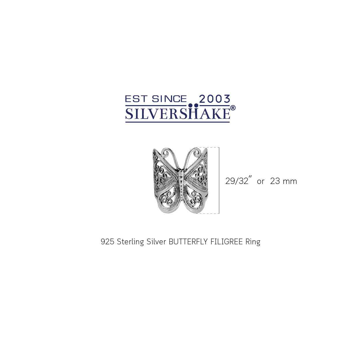 925 Sterling Silver Butterfly Filigree Ring