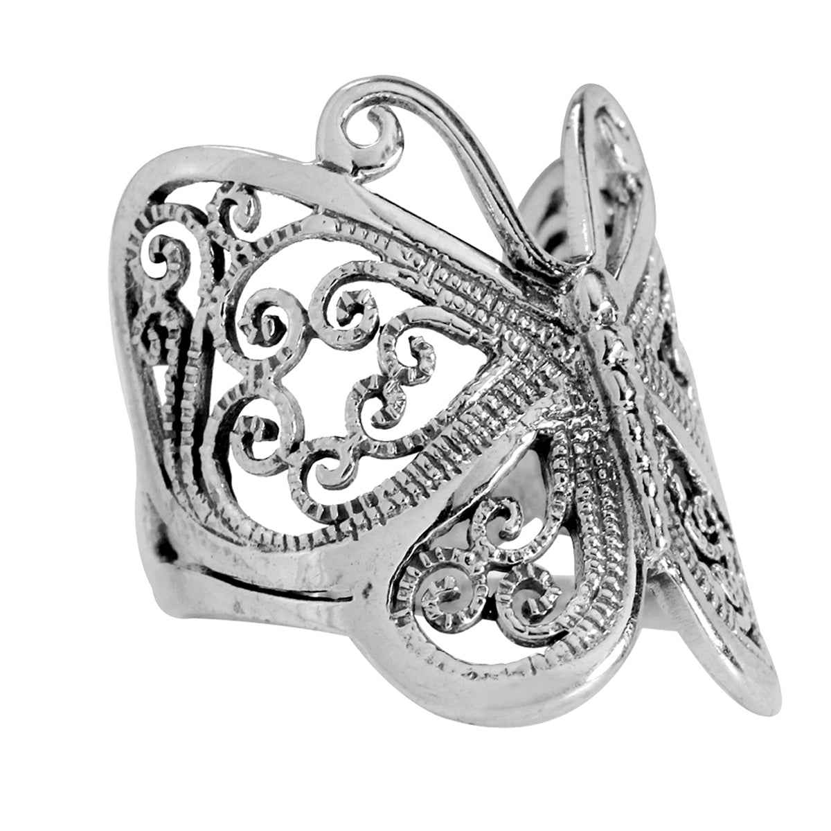 925 Sterling Silver Butterfly Filigree Ring