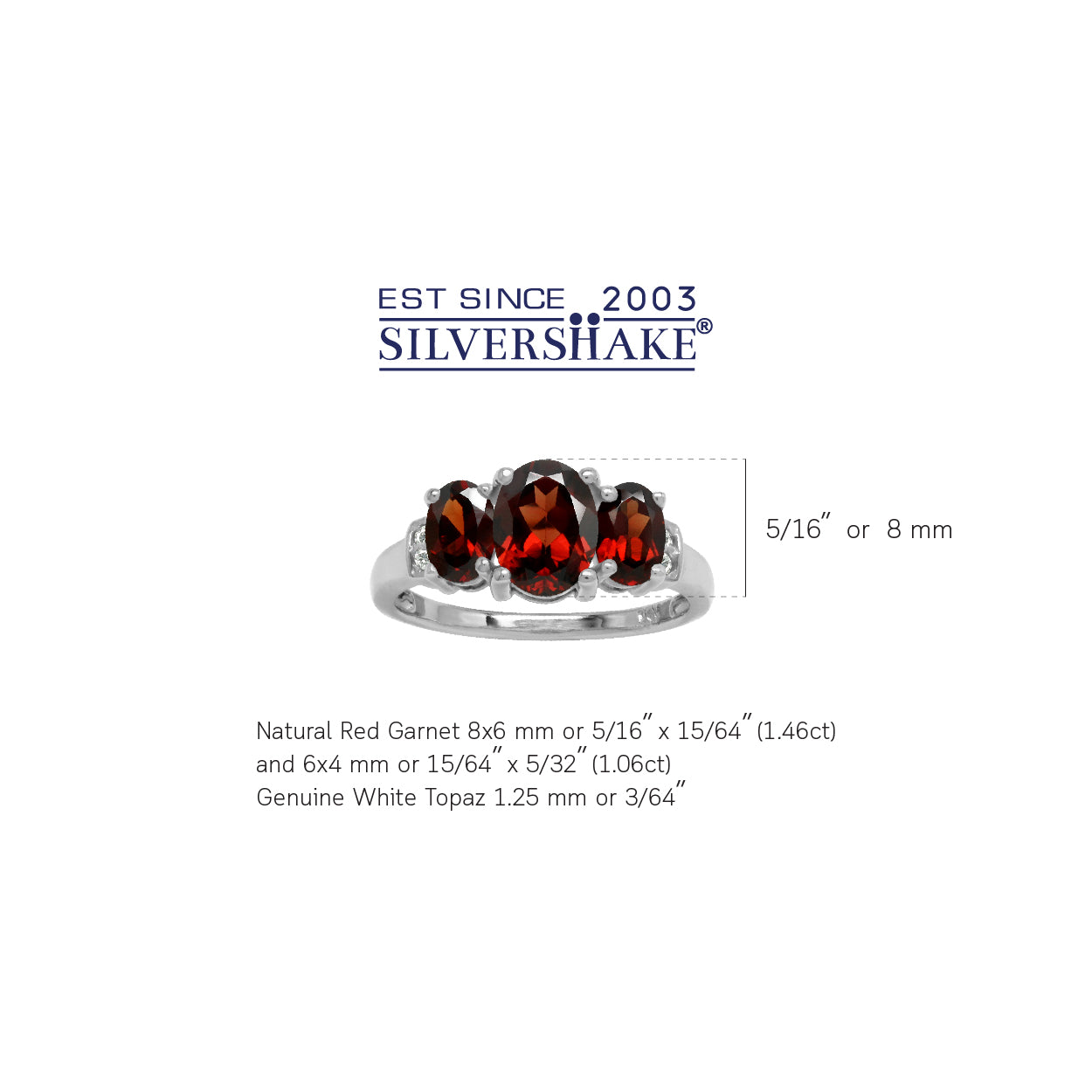 2.52ct. 3 Stone Natural Oval Shape Garnet and White Topaz 925 Sterling Silver Ring - Silvershake-store