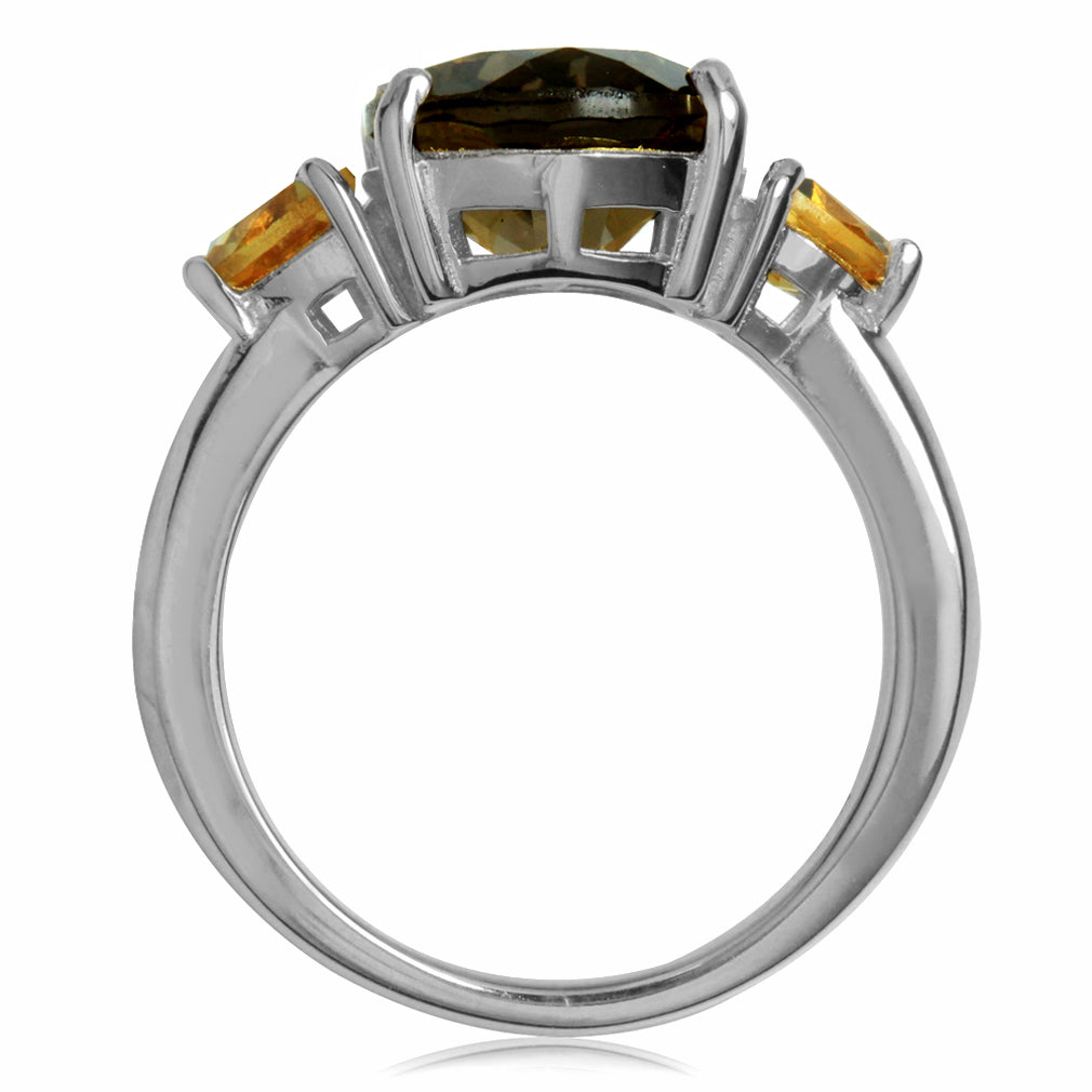 4.04ct. Natural Smoky Quartz and Citrine 925 Sterling Silver Cocktail Ring - Silvershake-store