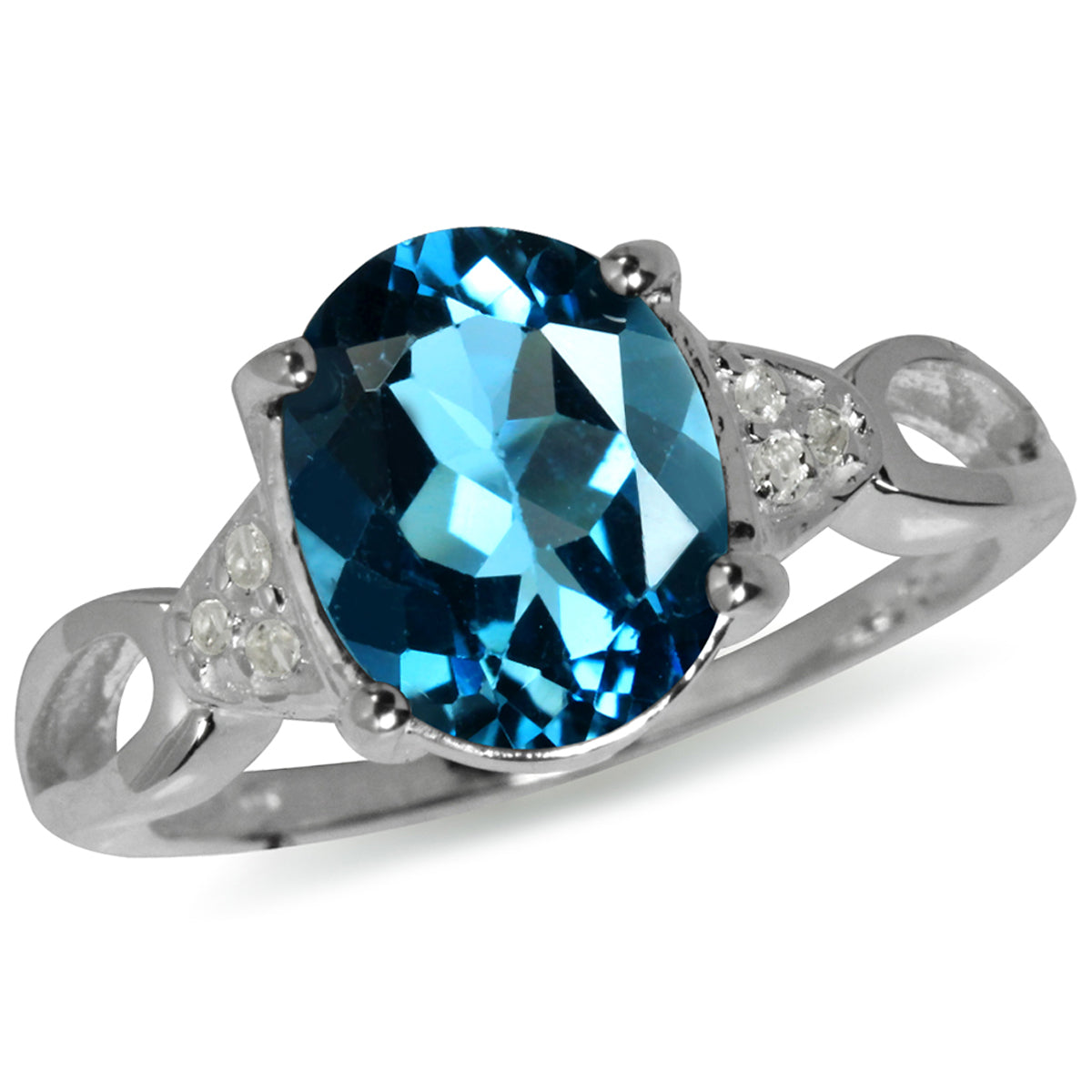 3.11ct. 10x8MM Oval Genuine London Blue & White Topaz 925 Silver Ring silvershake