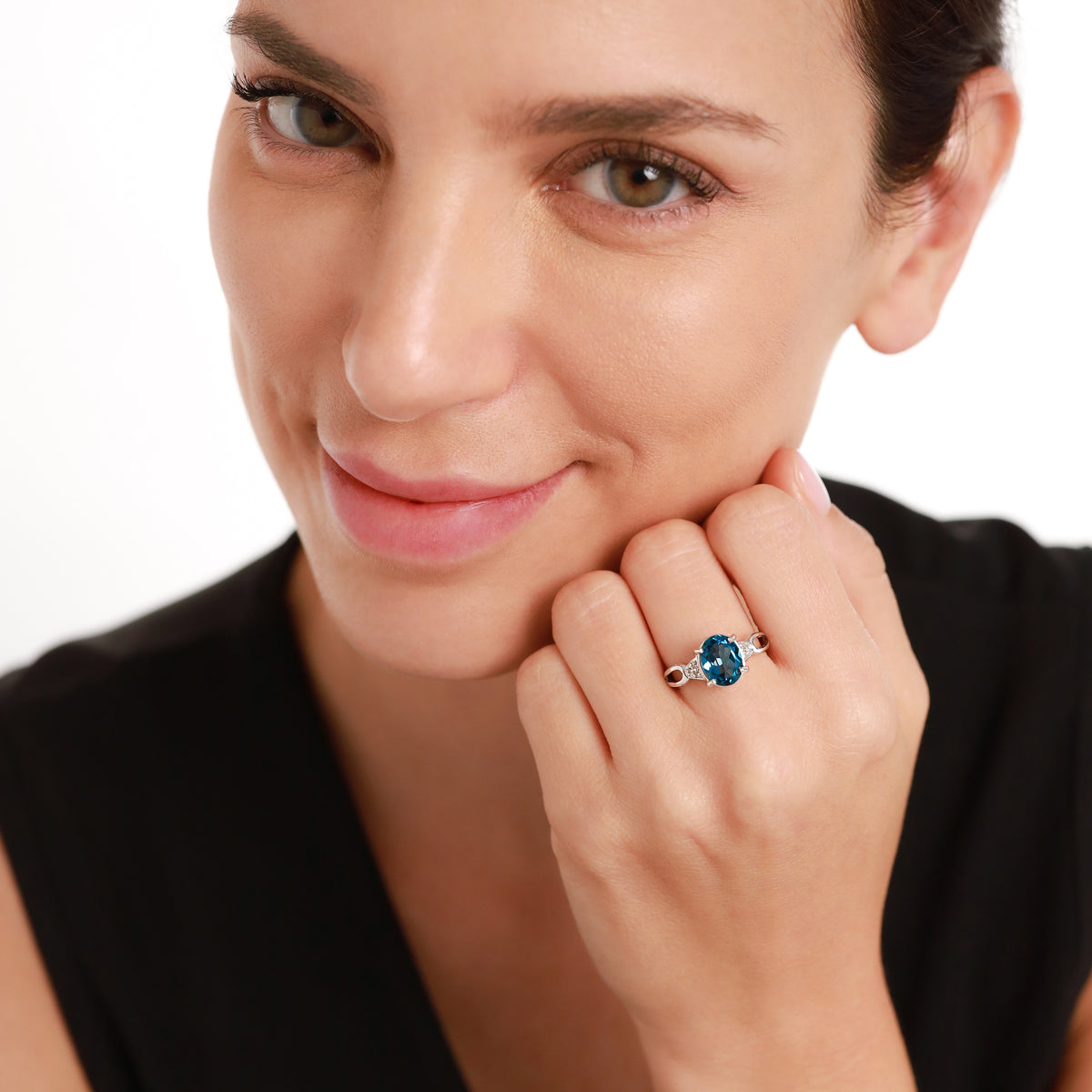 3.11ct. 10x8MM Oval Genuine London Blue & White Topaz 925 Silver Ring silvershake