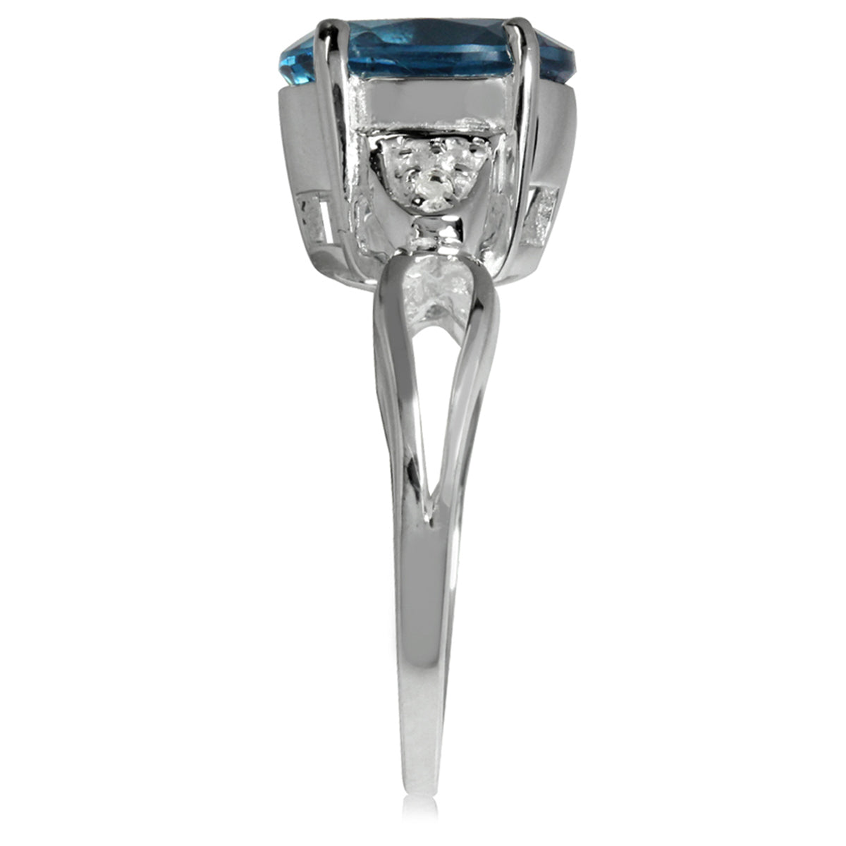 3.11ct. 10x8MM Oval Genuine London Blue & White Topaz 925 Silver Ring silvershake