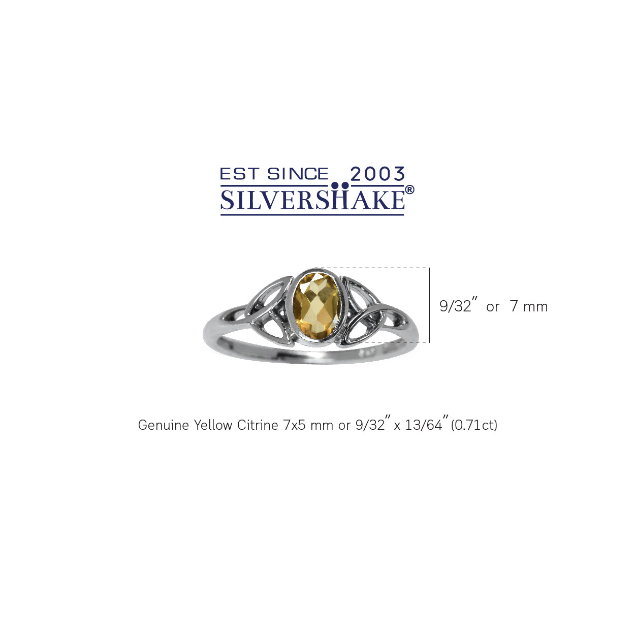 Genuine Citrine White Gold Plated 925 Sterling Silver Triquetra Celtic Knot Ring - Silvershake-store