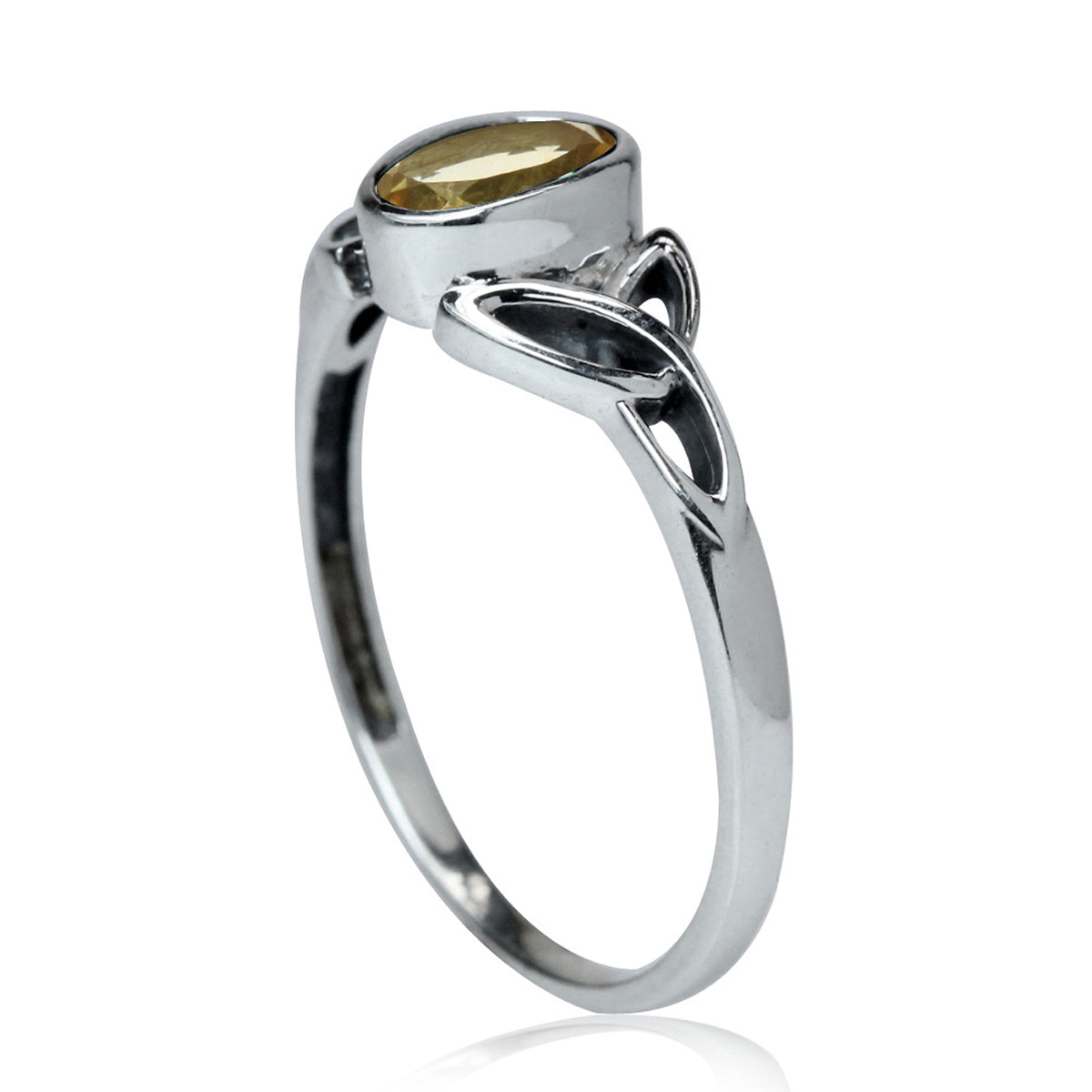 Genuine Citrine White Gold Plated 925 Sterling Silver Triquetra Celtic Knot Ring - Silvershake-store