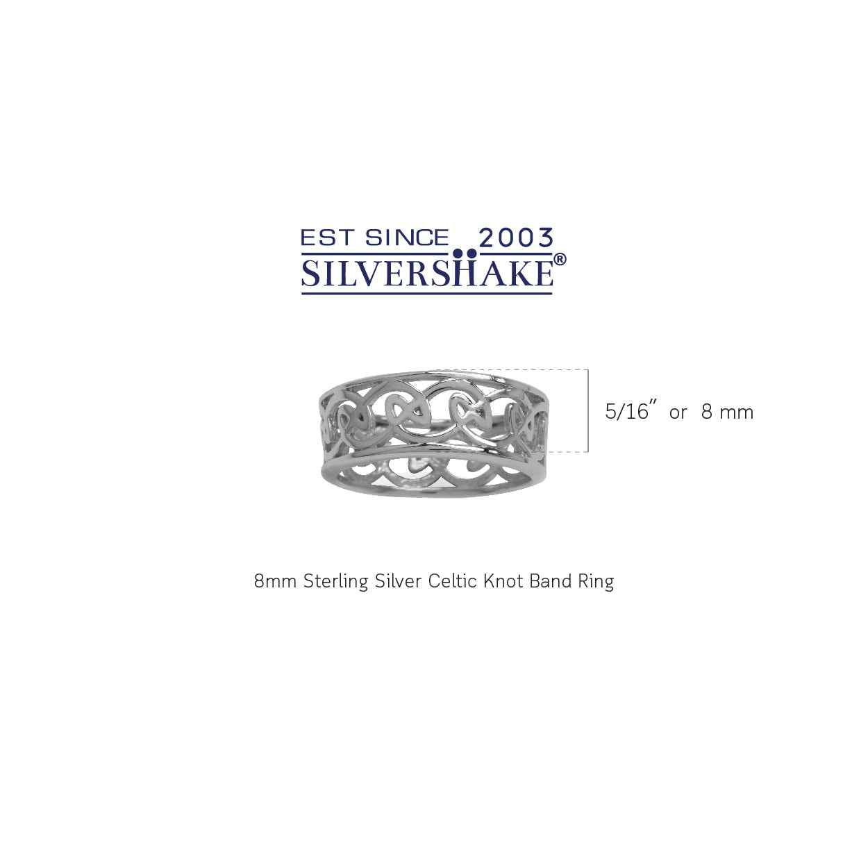 8mm 925 Sterling Silver Celtic Knot Band Ring