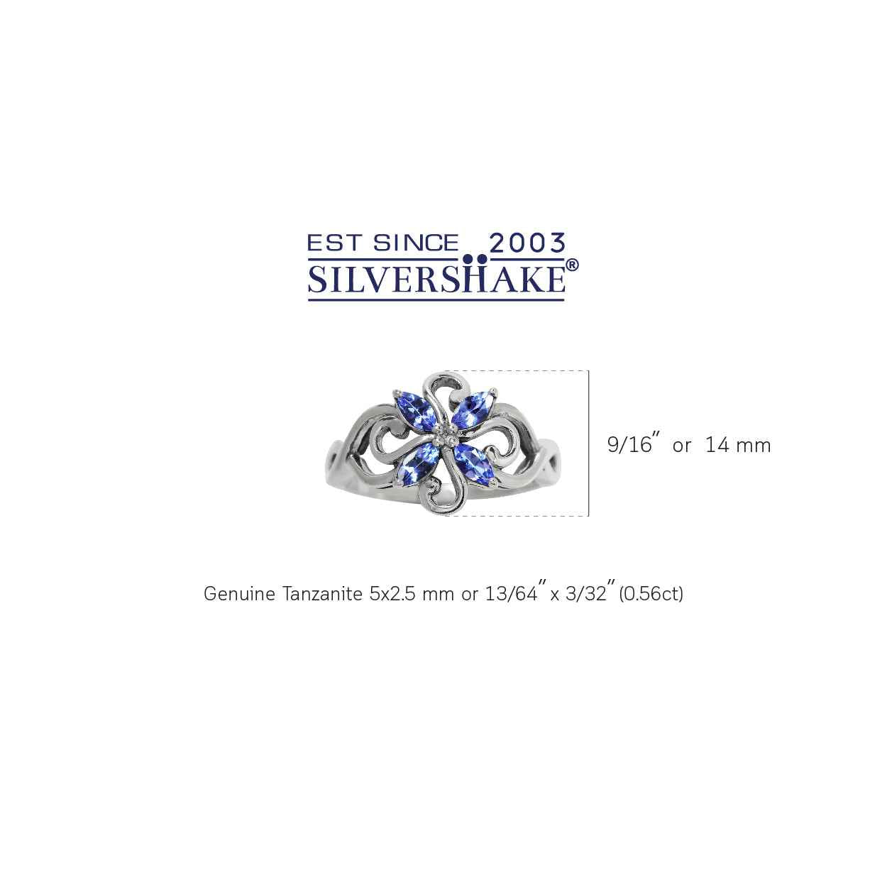 Genuine Tanzanite 925 Sterling Silver Victorian Style Flower Ring