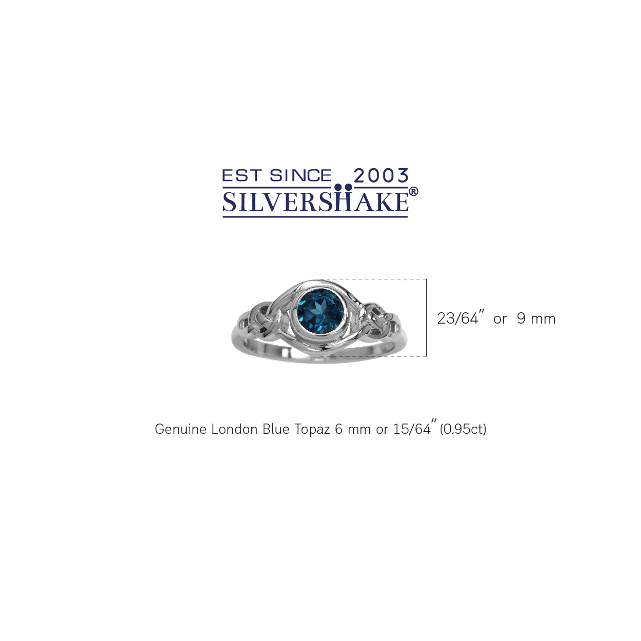 Genuine London Blue Topaz White Gold Plated 925 Sterling Silver Celtic Knot Ring - Silvershake-store