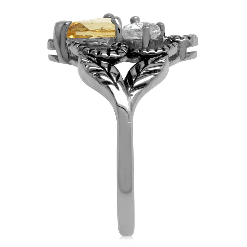 Citrine Smoky Quartz and White Topaz 925 Sterling Silver Vintage Style Leaf Ring - Silvershake-store