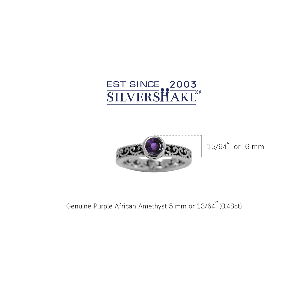 Natural African Amethyst 925 Sterling Silver Stack Stackable Filigree Ring - Silvershake-store