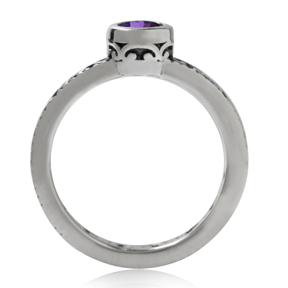 Natural African Amethyst 925 Sterling Silver Stack Stackable Filigree Ring - Silvershake-store