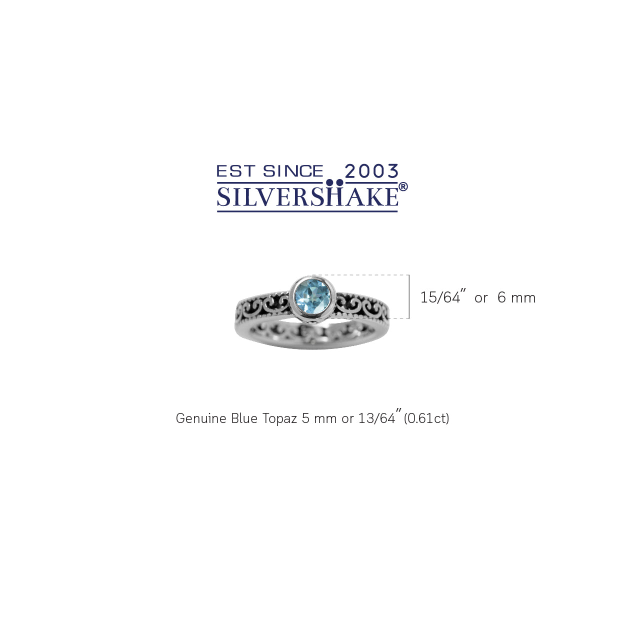 Genuine Blue Topaz 925 Sterling Silver Stack Stackable Filigree Ring - Silvershake-store