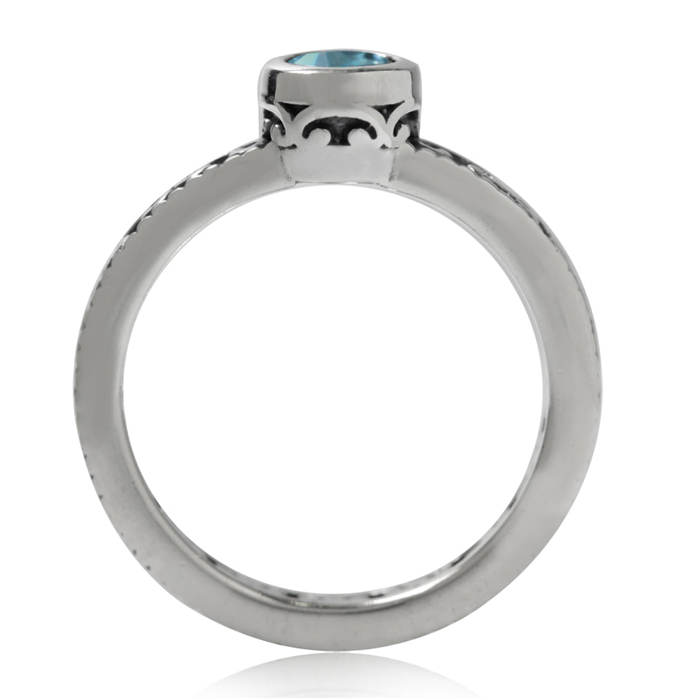 Genuine Blue Topaz 925 Sterling Silver Stack Stackable Filigree Ring - Silvershake-store