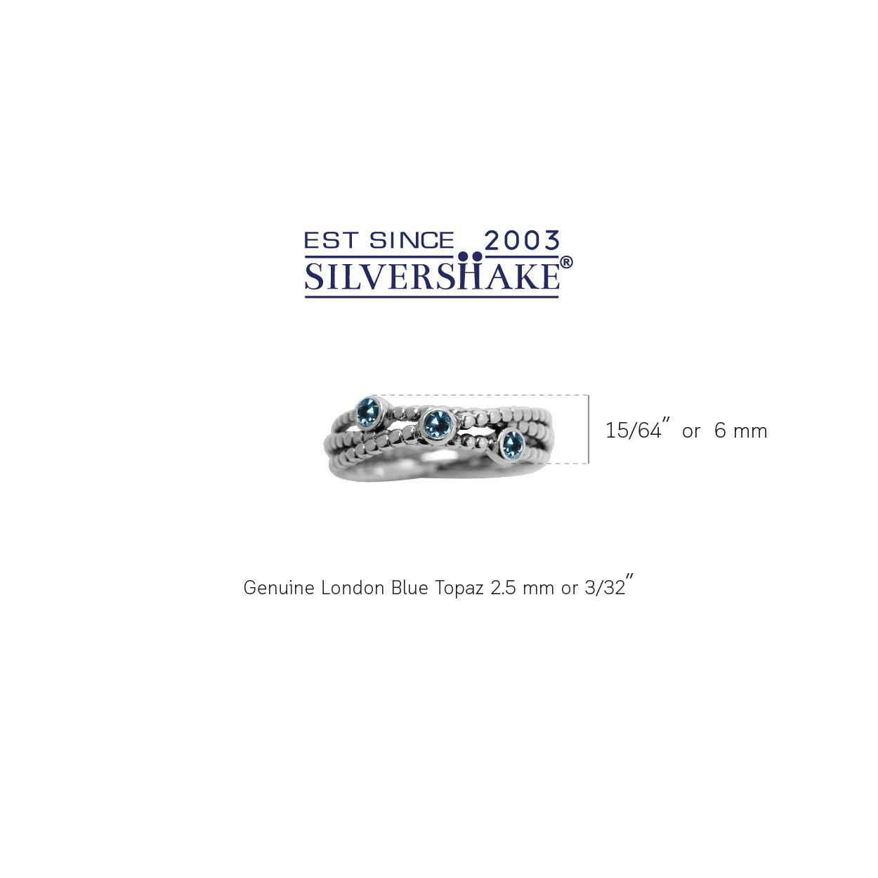 3 Stone Genuine London Blue Topaz 925 Sterling Silver Stack Stackable Ribbon Ring - Silvershake-store