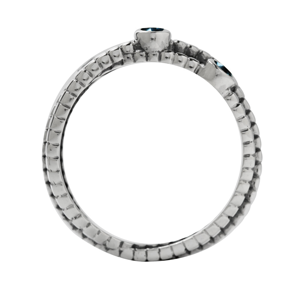 3 Stone Genuine London Blue Topaz 925 Sterling Silver Stack Stackable Ribbon Ring - Silvershake-store