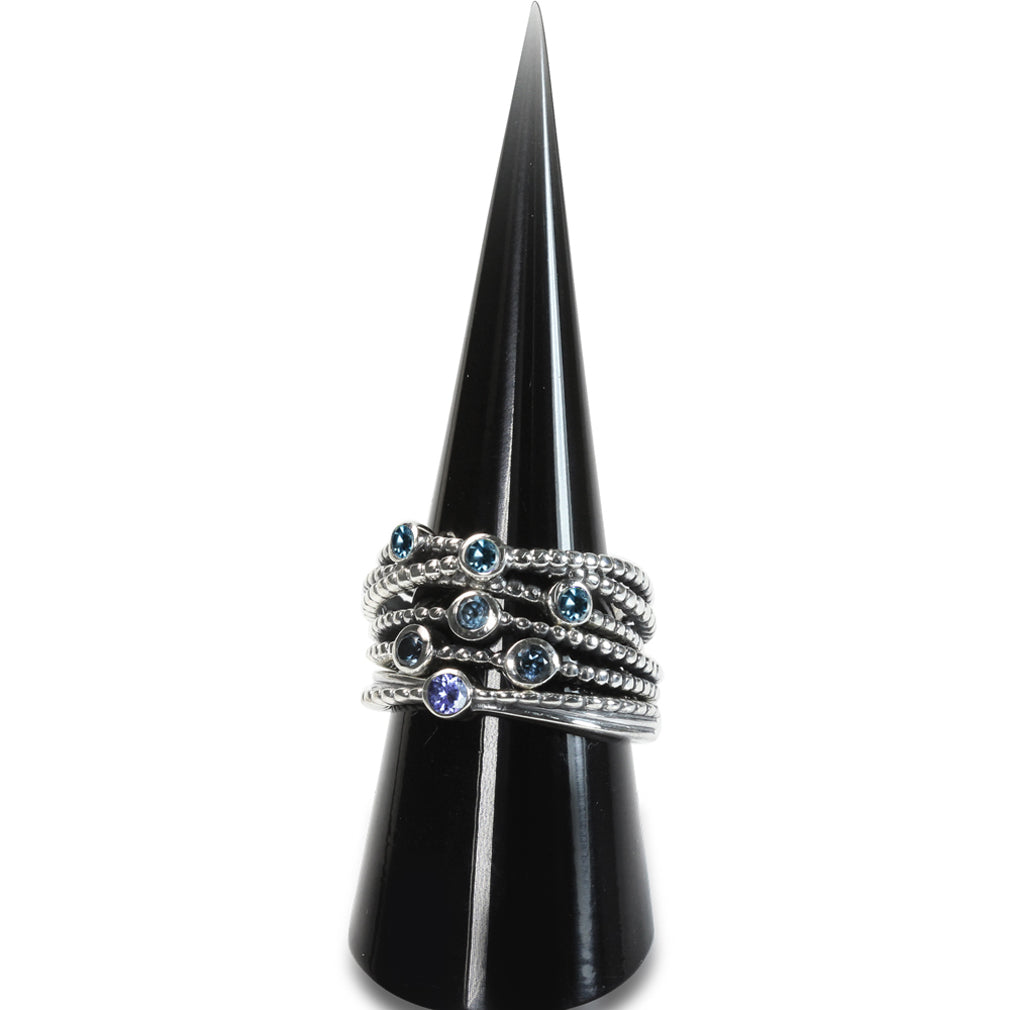 3 Stone Genuine London Blue Topaz 925 Sterling Silver Stack Stackable Ribbon Ring - Silvershake-store