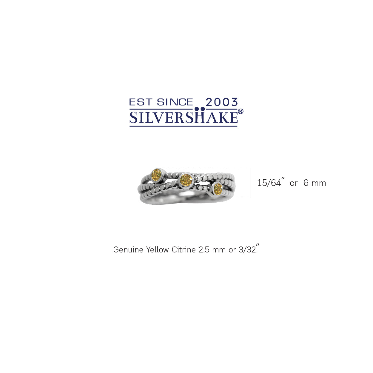 3 Stone Natural Citrine 925 Sterling Silver Stack Stackable Ribbon Ring - Silvershake-store